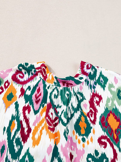 Elegant Western Print High Neck Bat Sleeve Blouse