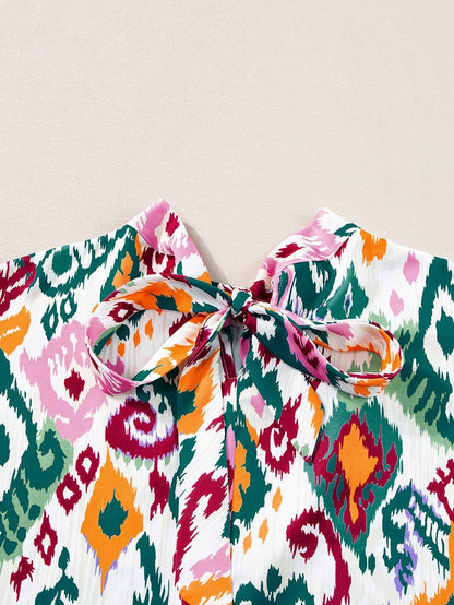 Elegant Western Print High Neck Bat Sleeve Blouse