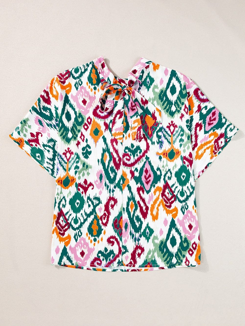 Elegant Western Print High Neck Bat Sleeve Blouse