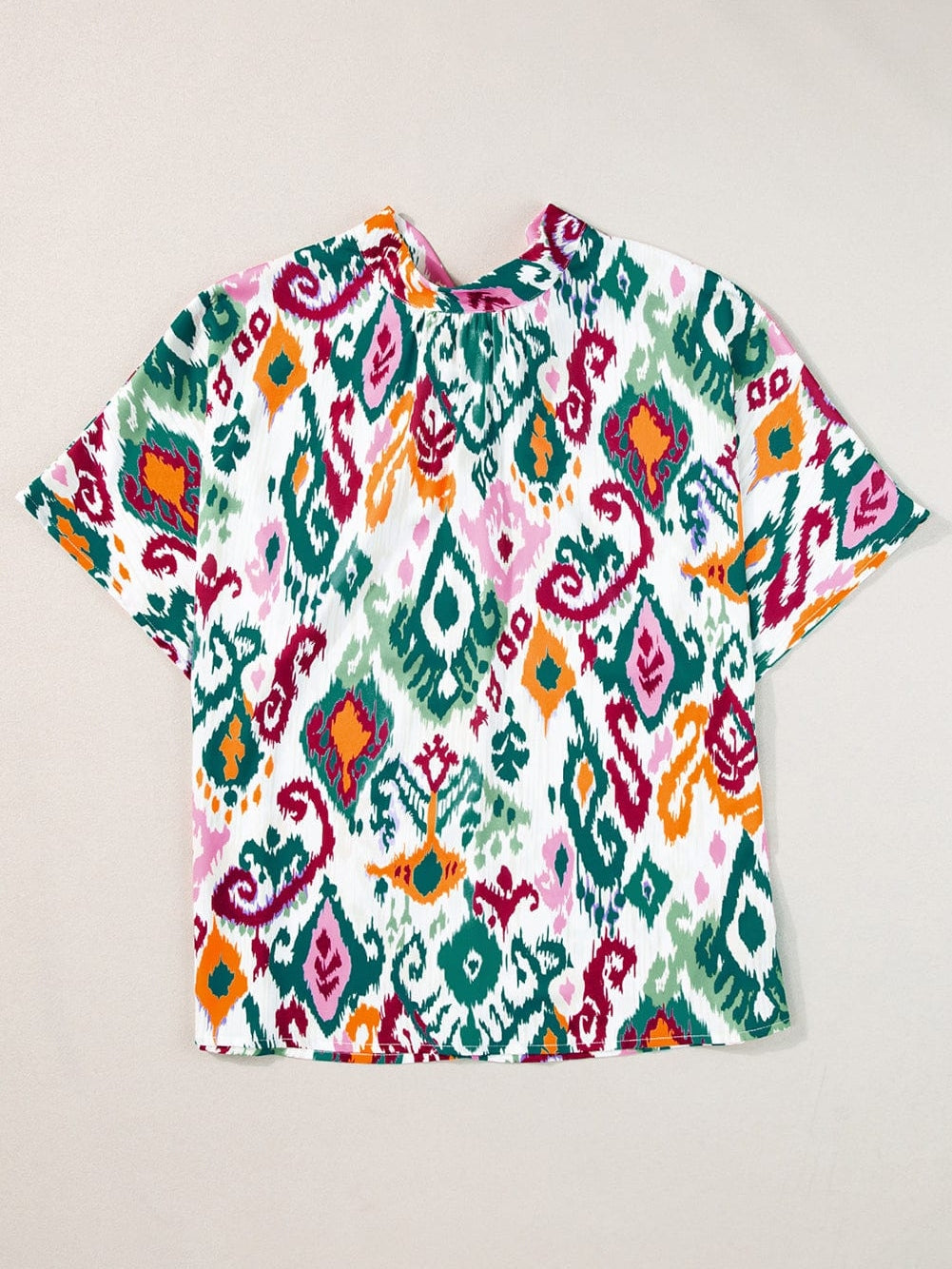 Elegant Western Print High Neck Bat Sleeve Blouse