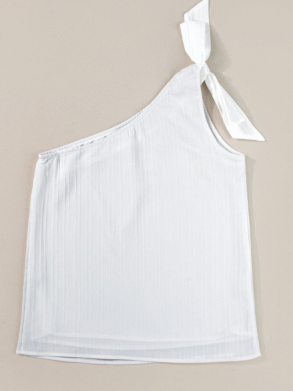 Elegant White Bowknot One Shoulder Tank Top