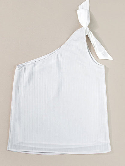 Elegant White Bowknot One Shoulder Tank Top