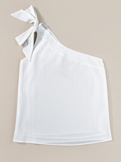 Elegant White Bowknot One Shoulder Tank Top