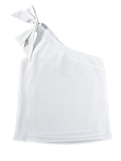Elegant White Bowknot One Shoulder Tank Top