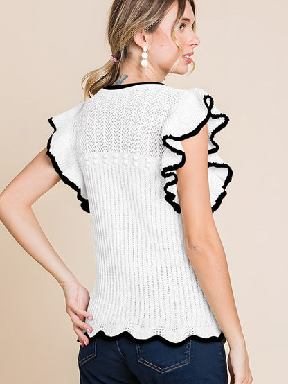 Elegant White Crochet Trim Sleeveless Tank Top