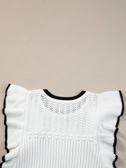 Elegant White Crochet Trim Sleeveless Tank Top