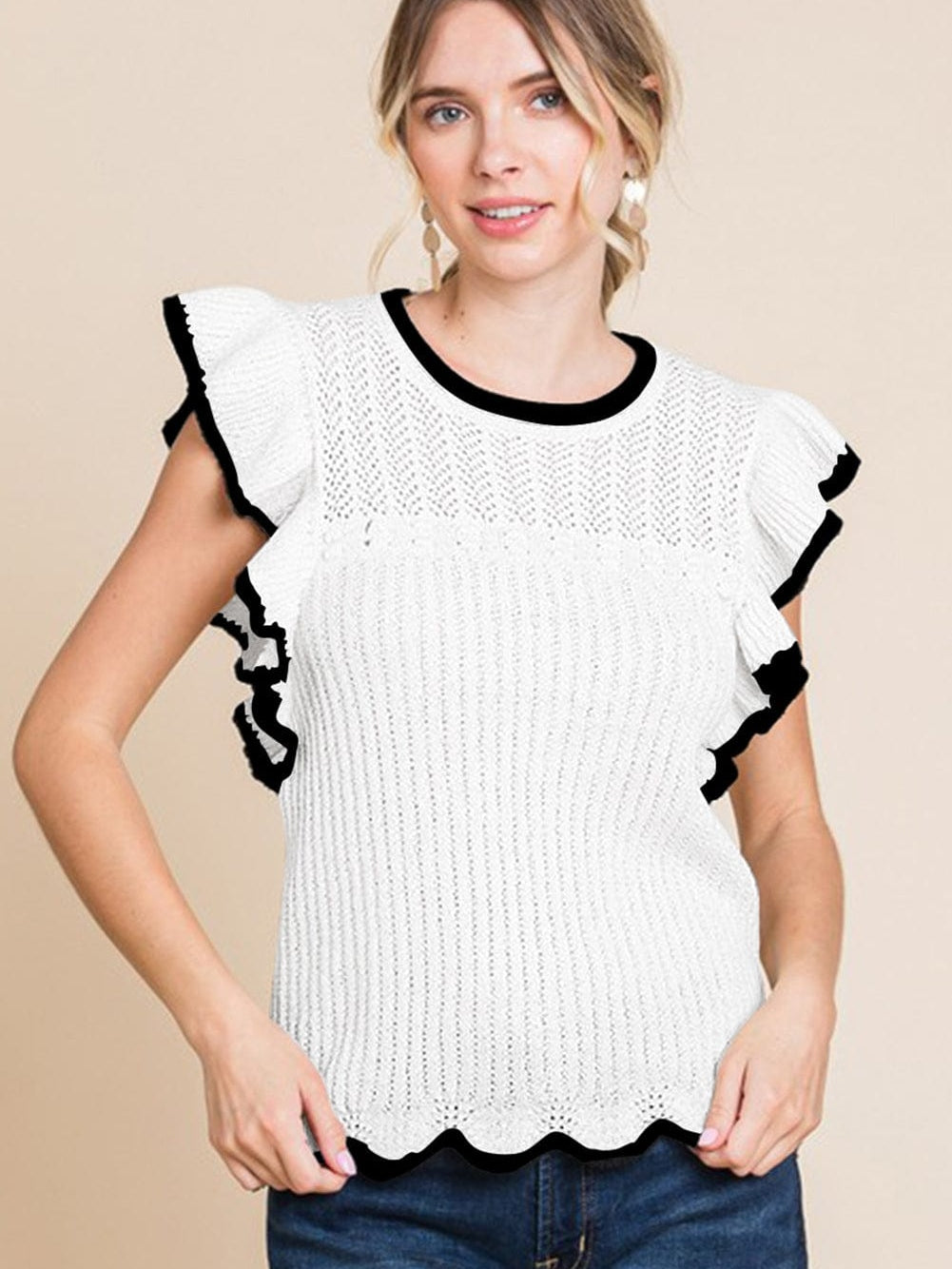 Elegant White Crochet Trim Sleeveless Tank Top