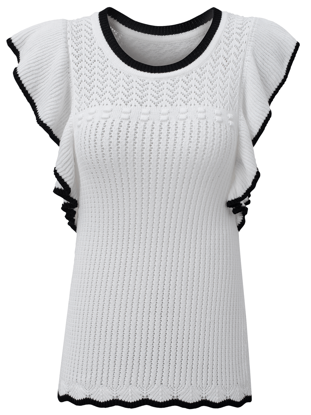 Elegant White Crochet Trim Sleeveless Tank Top