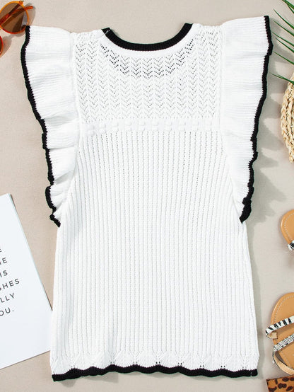 Elegant White Crochet Trim Sleeveless Tank Top