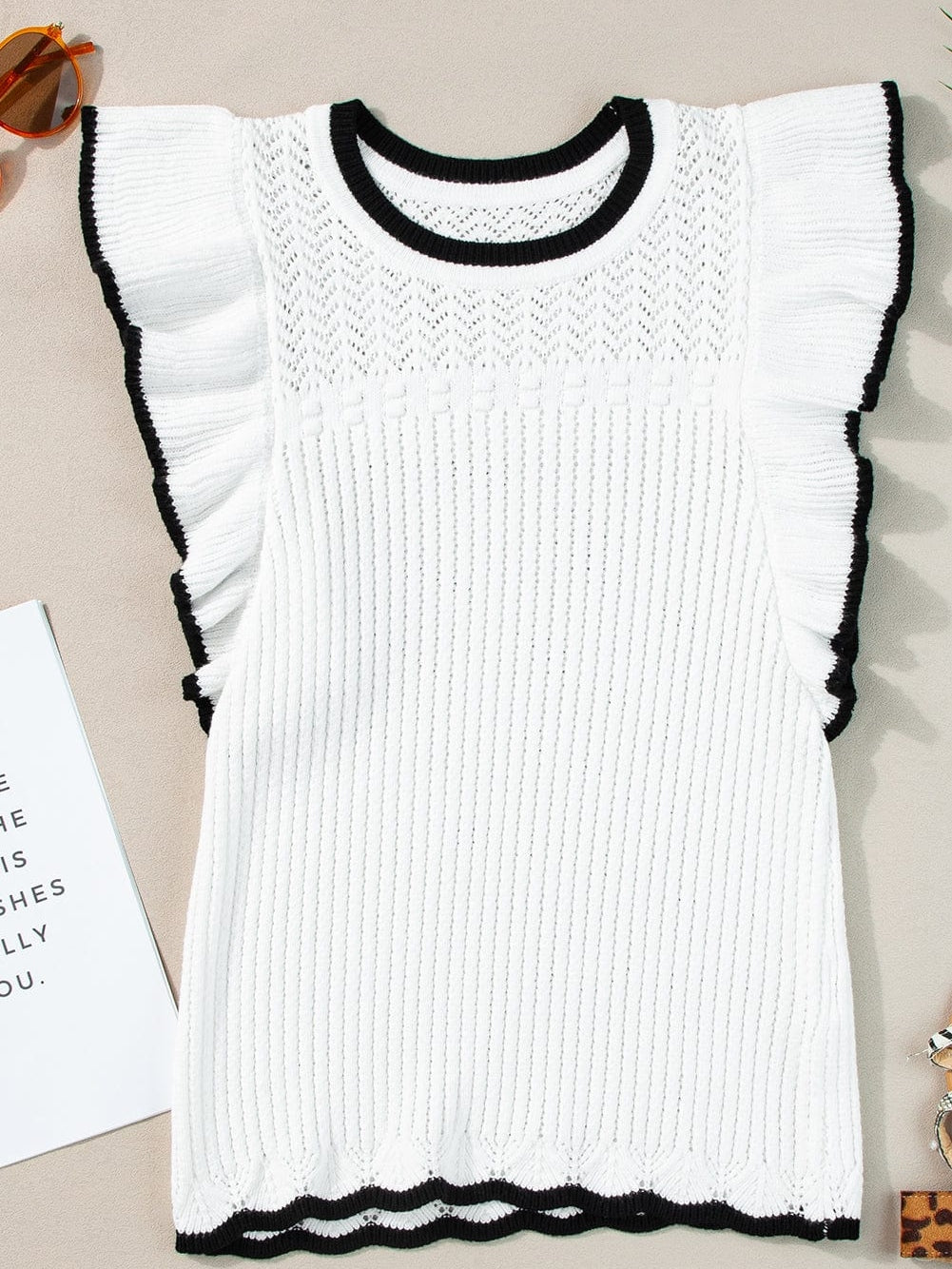 Elegant White Crochet Trim Sleeveless Tank Top