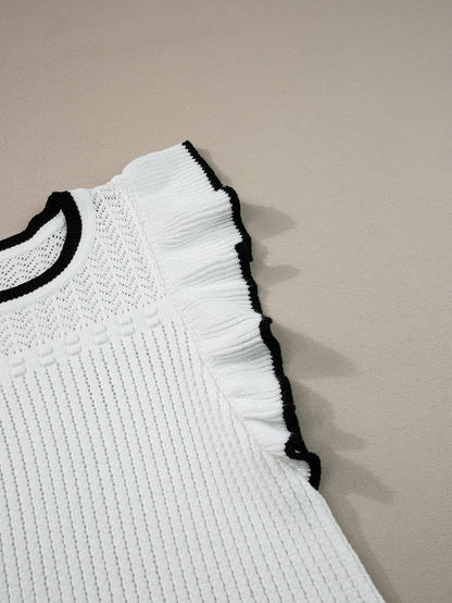 Elegant White Crochet Trim Sleeveless Tank Top