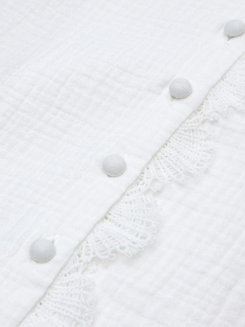 Elegant White Deep V-Neck Lace Trim Blouse