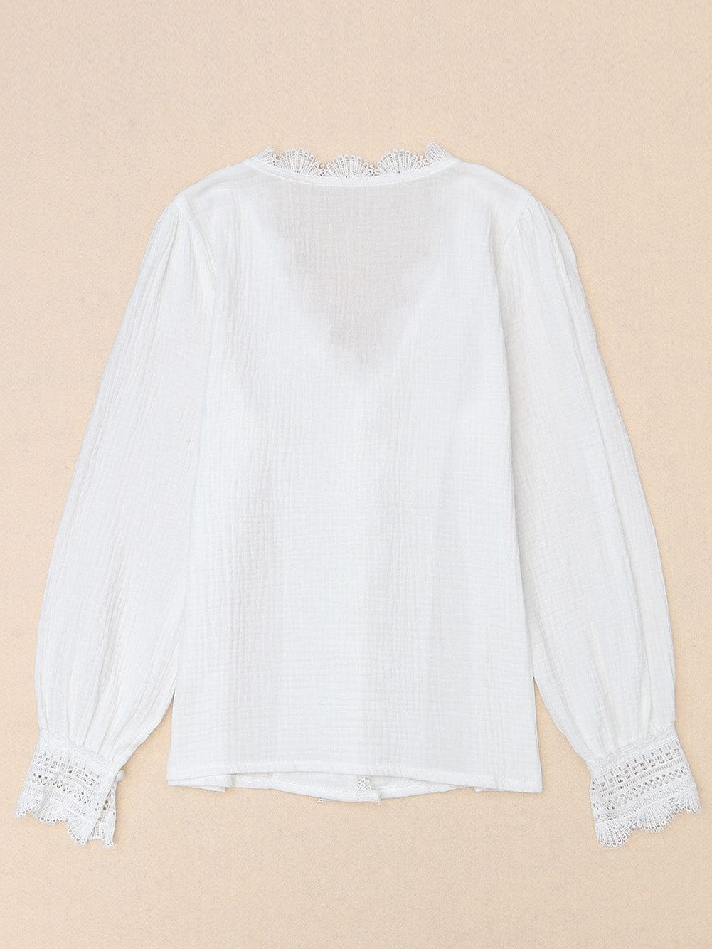 Elegant White Deep V-Neck Lace Trim Blouse