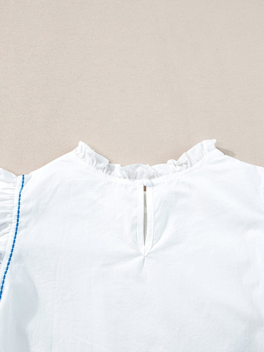 Elegant White Embroidered Frill Sleeve Cotton Top