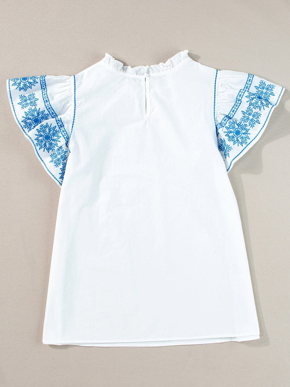 Elegant White Embroidered Frill Sleeve Cotton Top