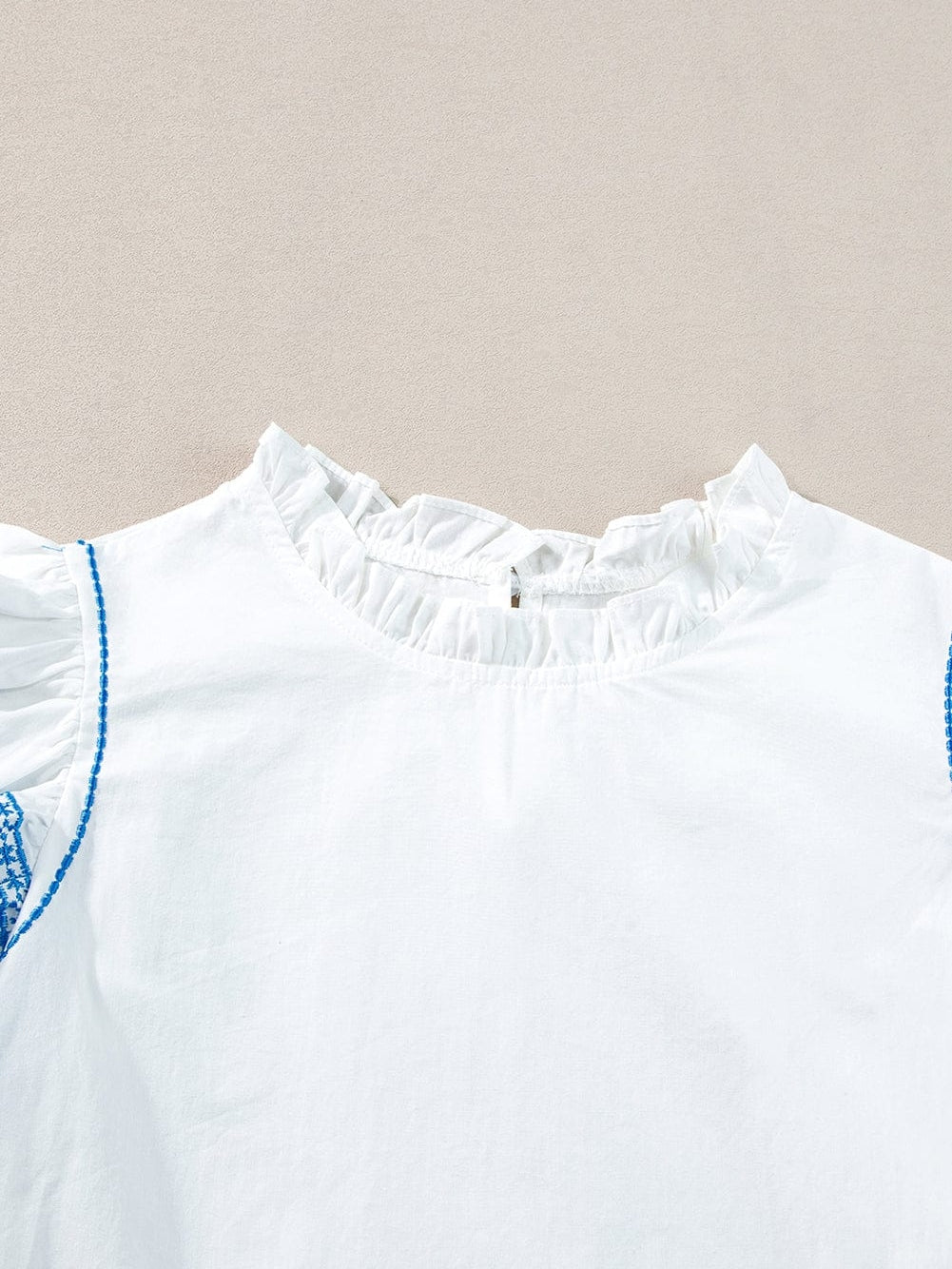 Elegant White Embroidered Frill Sleeve Cotton Top