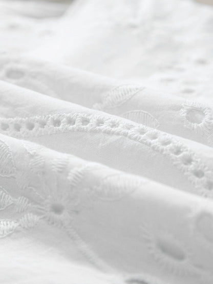 Elegant White Embroidered V-Neck Tank Top with Knotted Straps