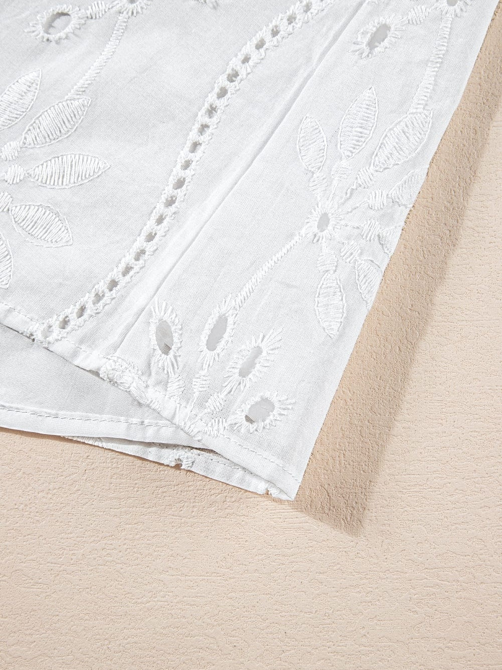 Elegant White Embroidered V-Neck Tank Top with Knotted Straps