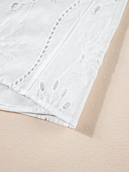 Elegant White Embroidered V-Neck Tank Top with Knotted Straps