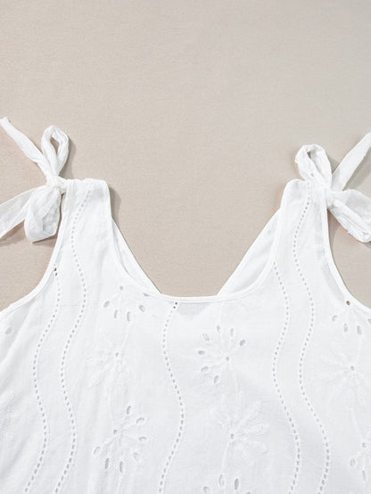 Elegant White Embroidered V-Neck Tank Top with Knotted Straps