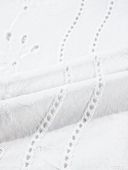 Elegant White Embroidered V-Neck Tank Top with Knotted Straps