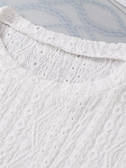 Elegant White Eyelet Embroidered Scallop Hem Tee