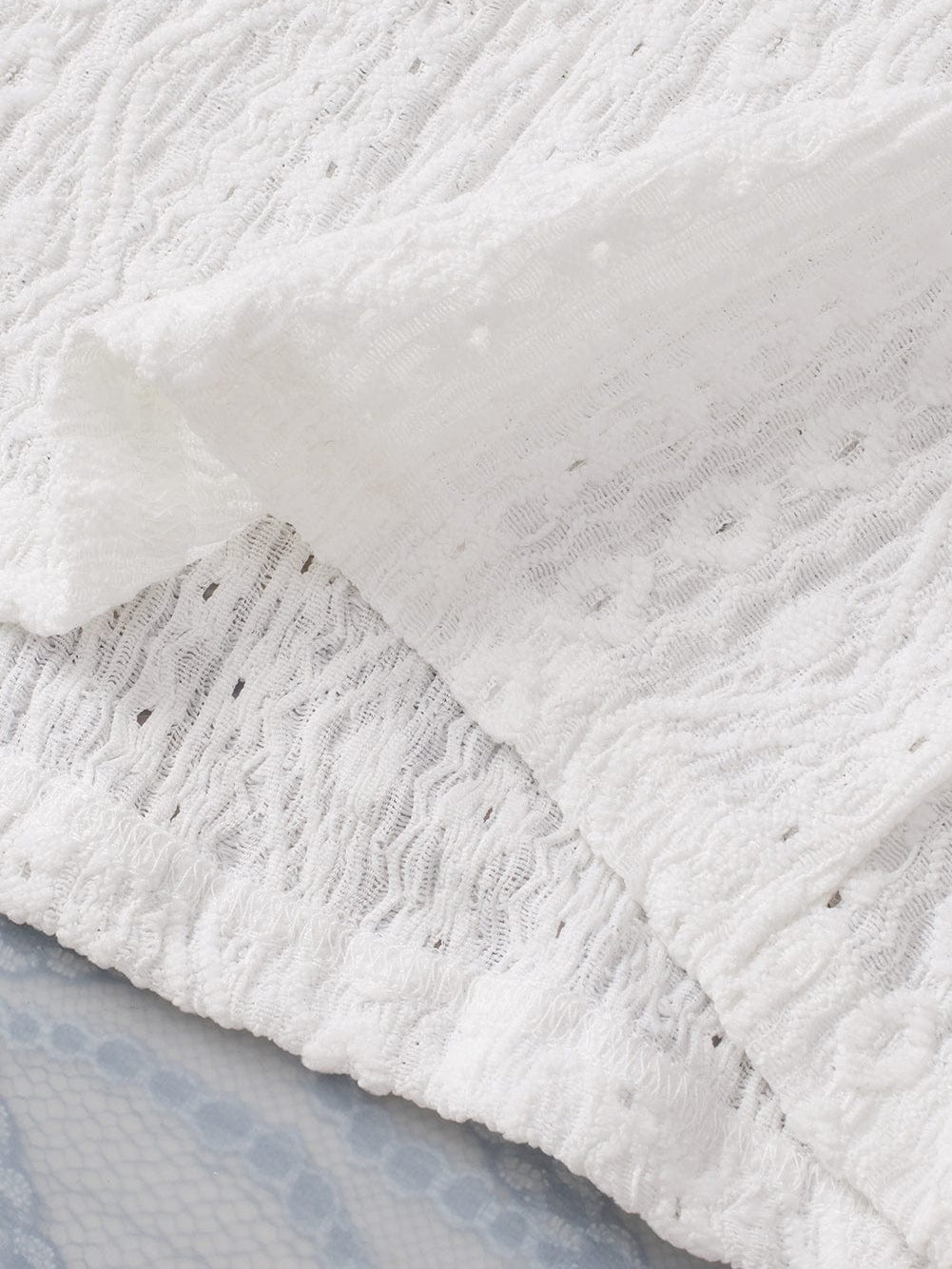 Elegant White Eyelet Embroidered Scallop Hem Tee