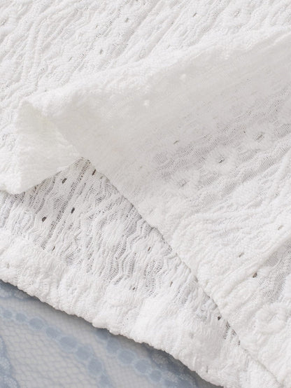 Elegant White Eyelet Embroidered Scallop Hem Tee