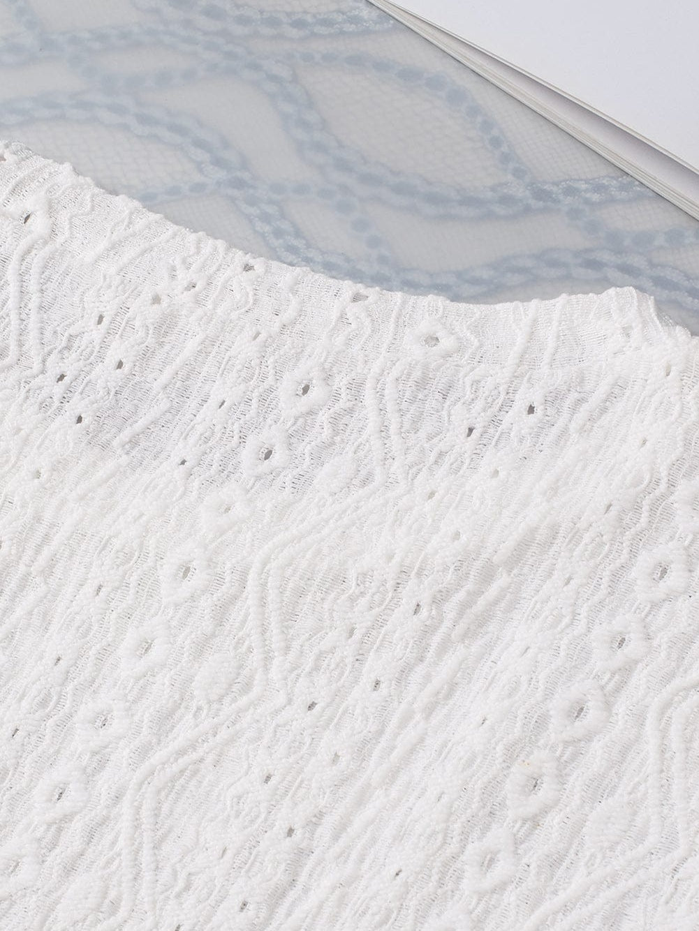 Elegant White Eyelet Embroidered Scallop Hem Tee