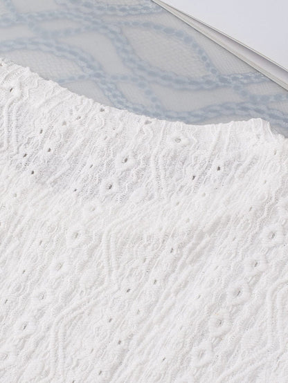 Elegant White Eyelet Embroidered Scallop Hem Tee