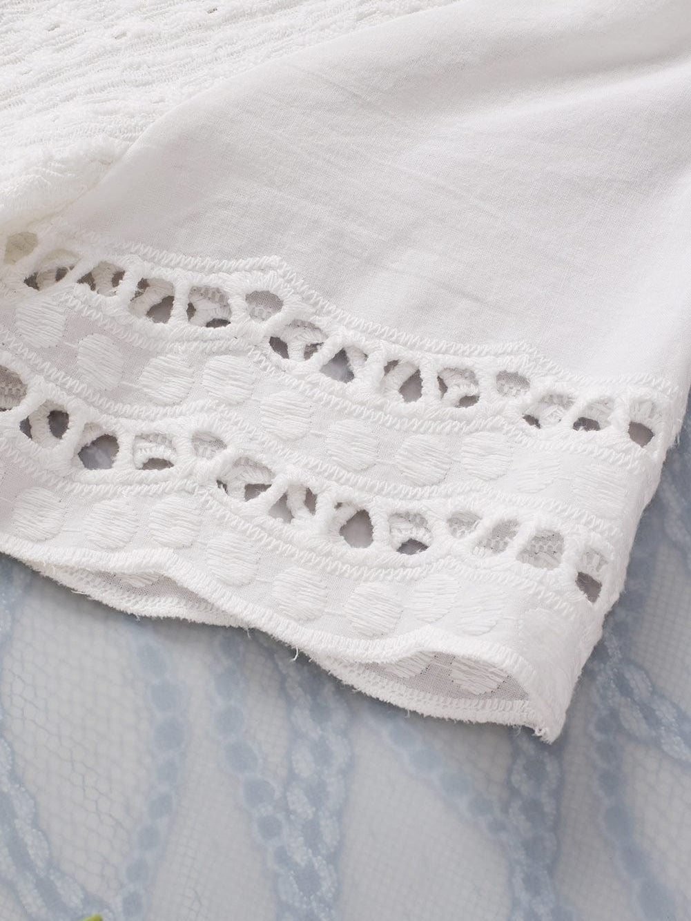 Elegant White Eyelet Embroidered Scallop Hem Tee
