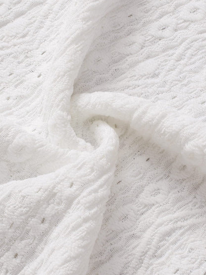 Elegant White Eyelet Embroidered Scallop Hem Tee