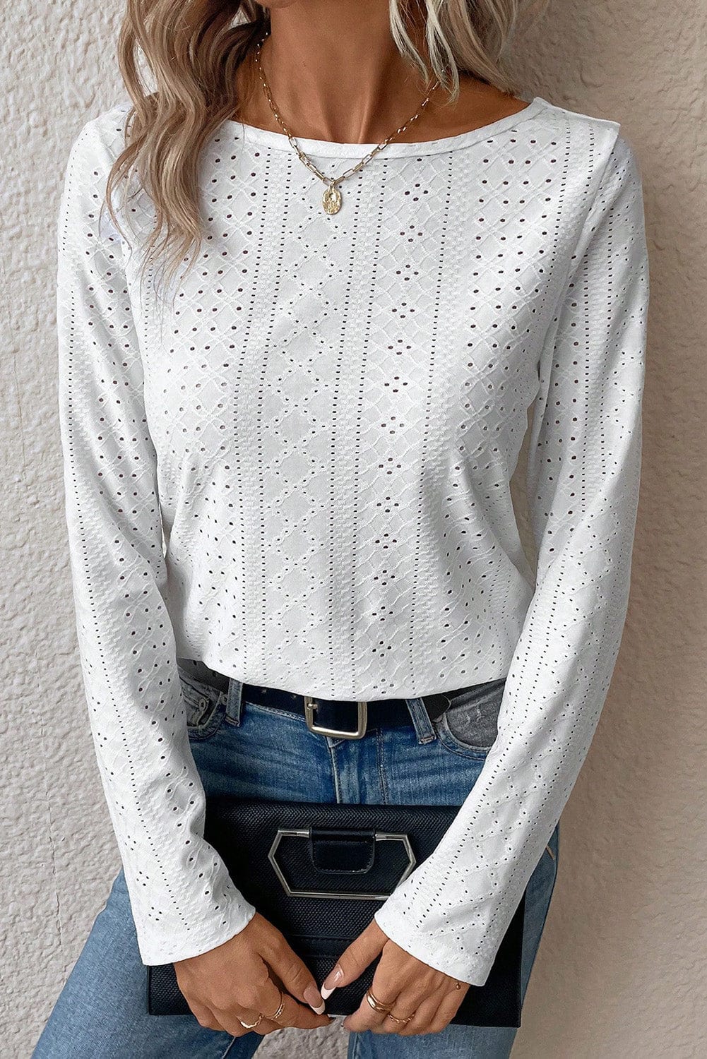 Elegant White Eyelet Lace Detailed Shift Top
