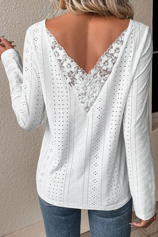 Elegant White Eyelet Lace Detailed Shift Top