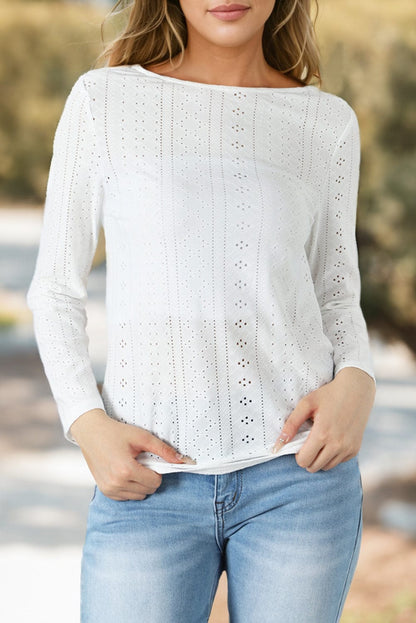 Elegant White Eyelet Lace Detailed Shift Top