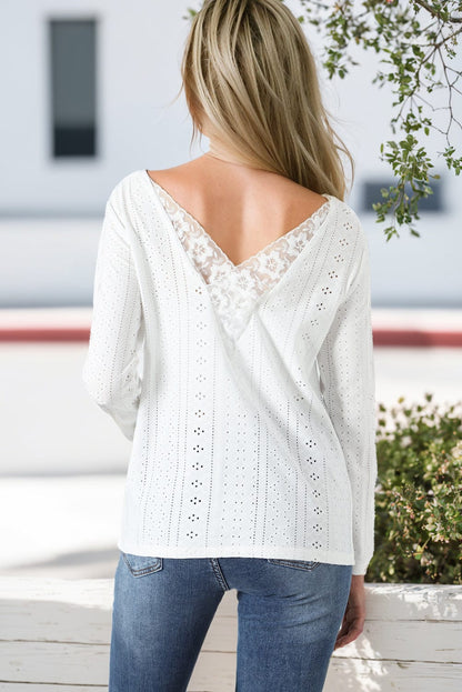 Elegant White Eyelet Lace Detailed Shift Top