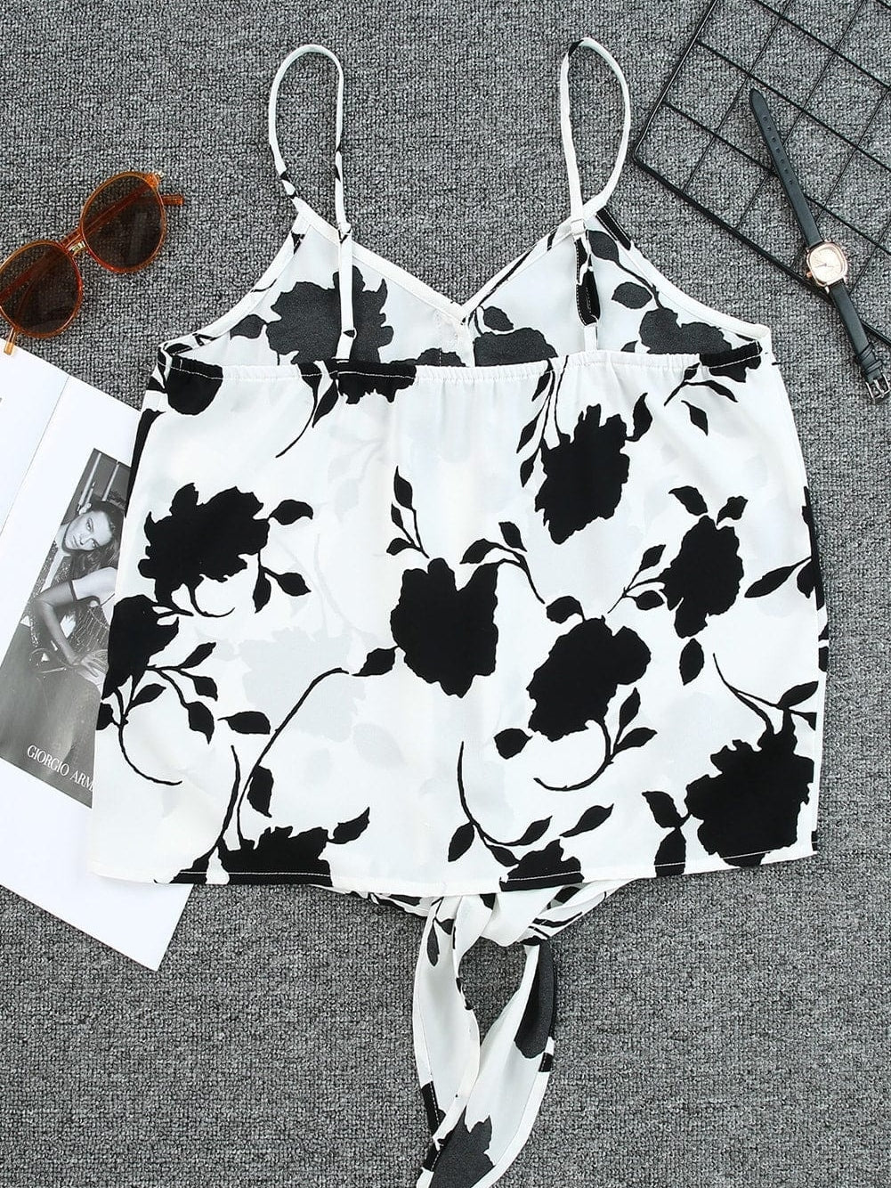 Elegant White Floral Button-Up Tank with Tie Detail