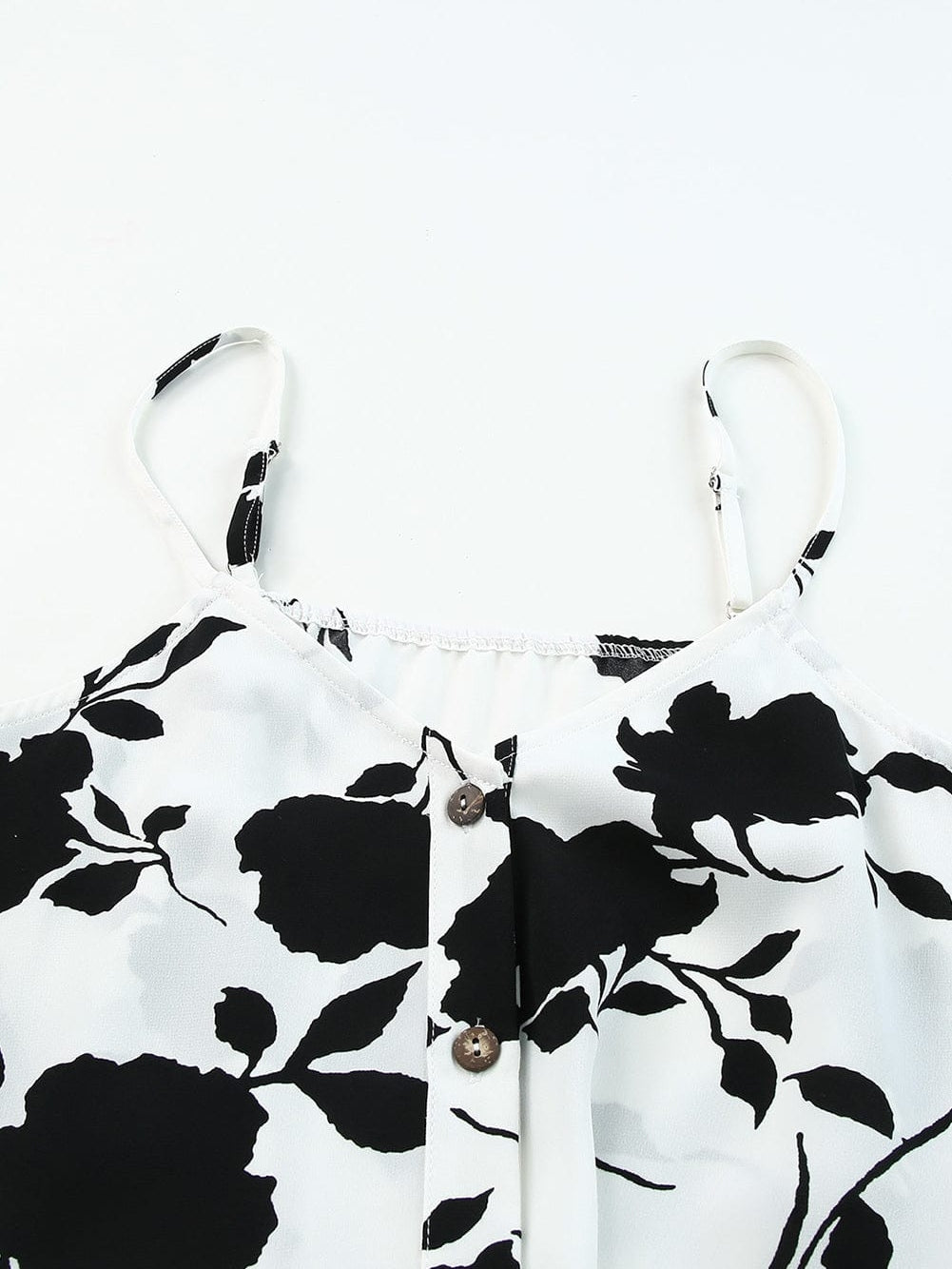 Elegant White Floral Button-Up Tank with Tie Detail