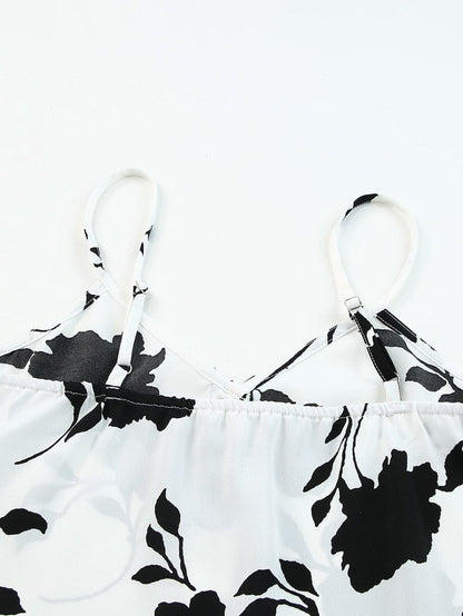 Elegant White Floral Button-Up Tank with Tie Detail