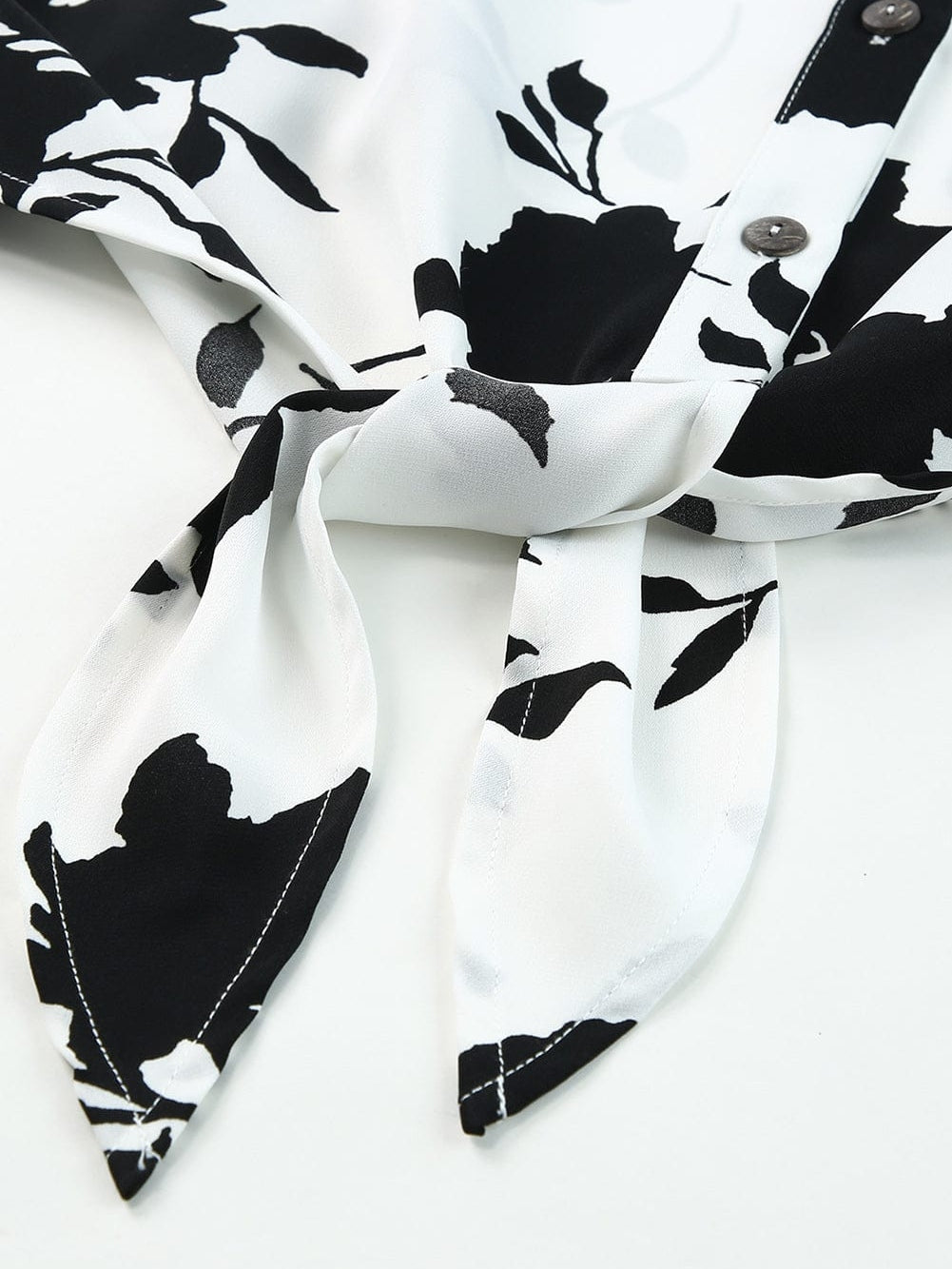 Elegant White Floral Button-Up Tank with Tie Detail