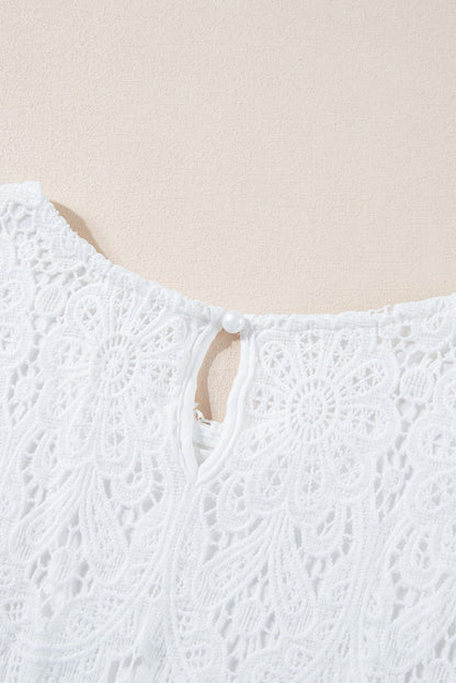 Elegant White Floral Crochet Short Sleeve Top