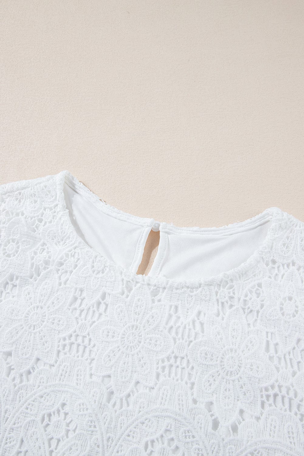 Elegant White Floral Crochet Short Sleeve Top