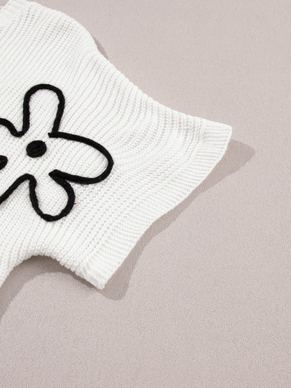 Elegant White Floral Embroidered Sweater Tee