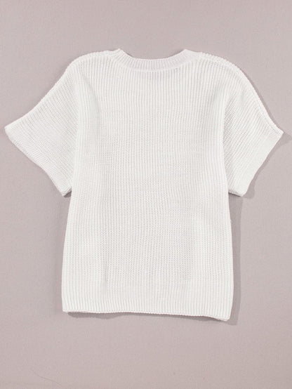 Elegant White Floral Embroidered Sweater Tee