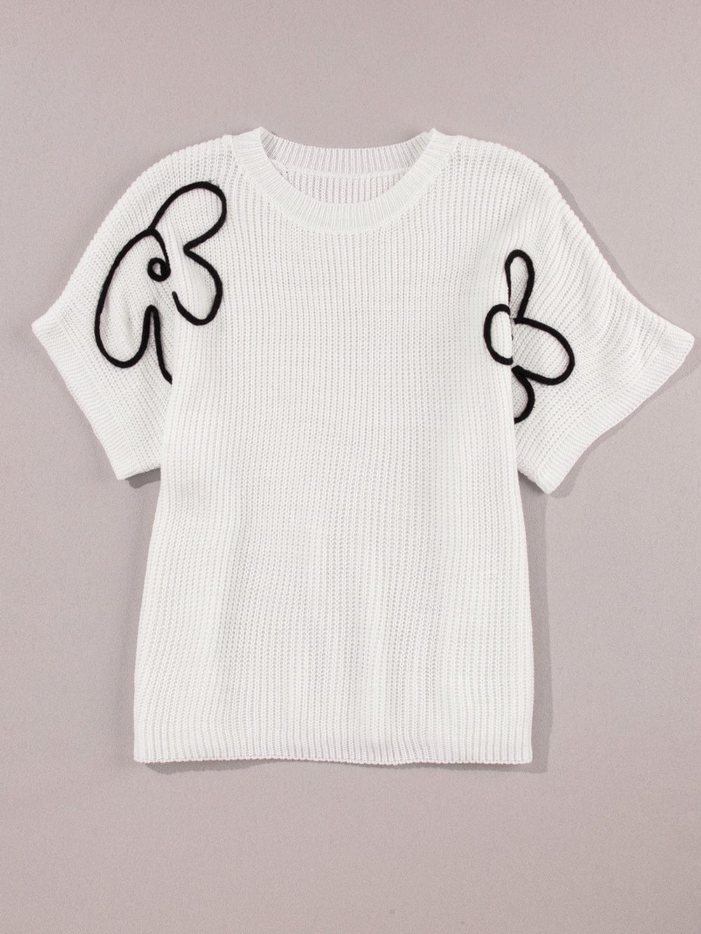 Elegant White Floral Embroidered Sweater Tee