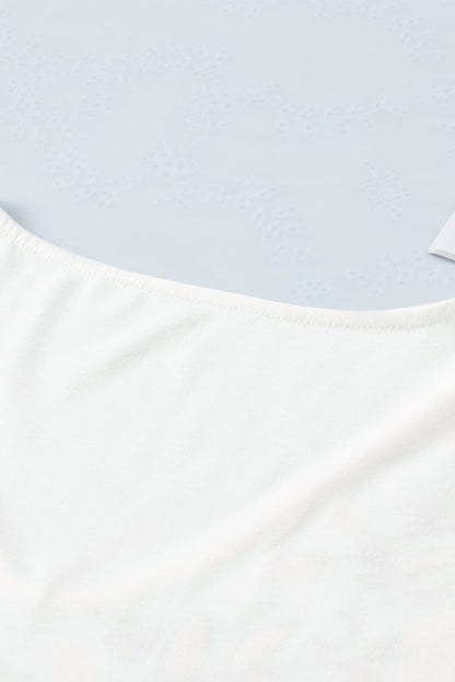 Elegant White Floral Embroidered V-Neck Babydoll Top