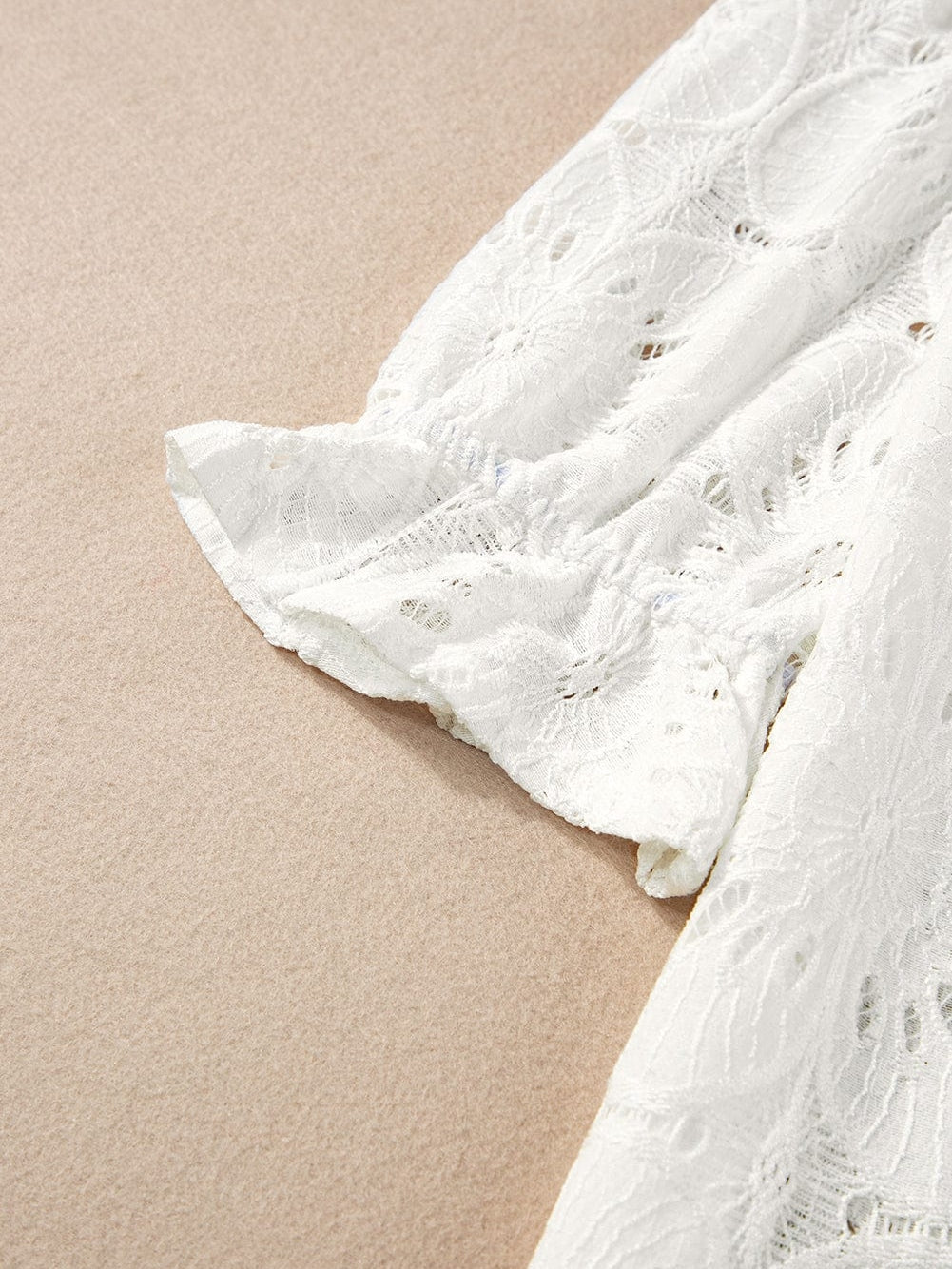 Elegant White Floral Eyelet Keyhole Top with Ruffle Detail