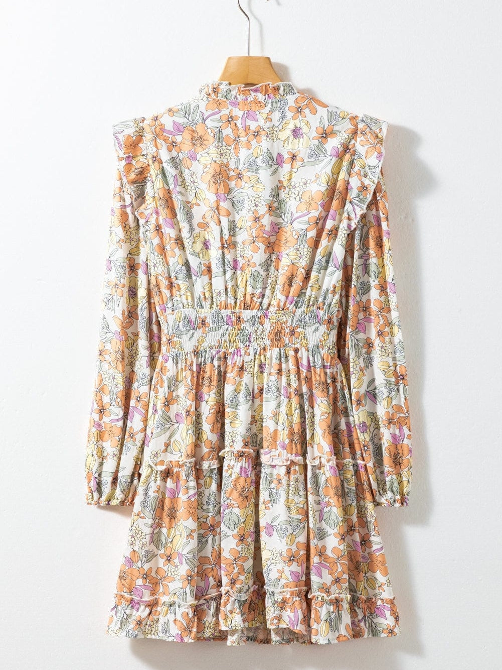 Elegant White Floral Smocked Waist Ruffle Dress