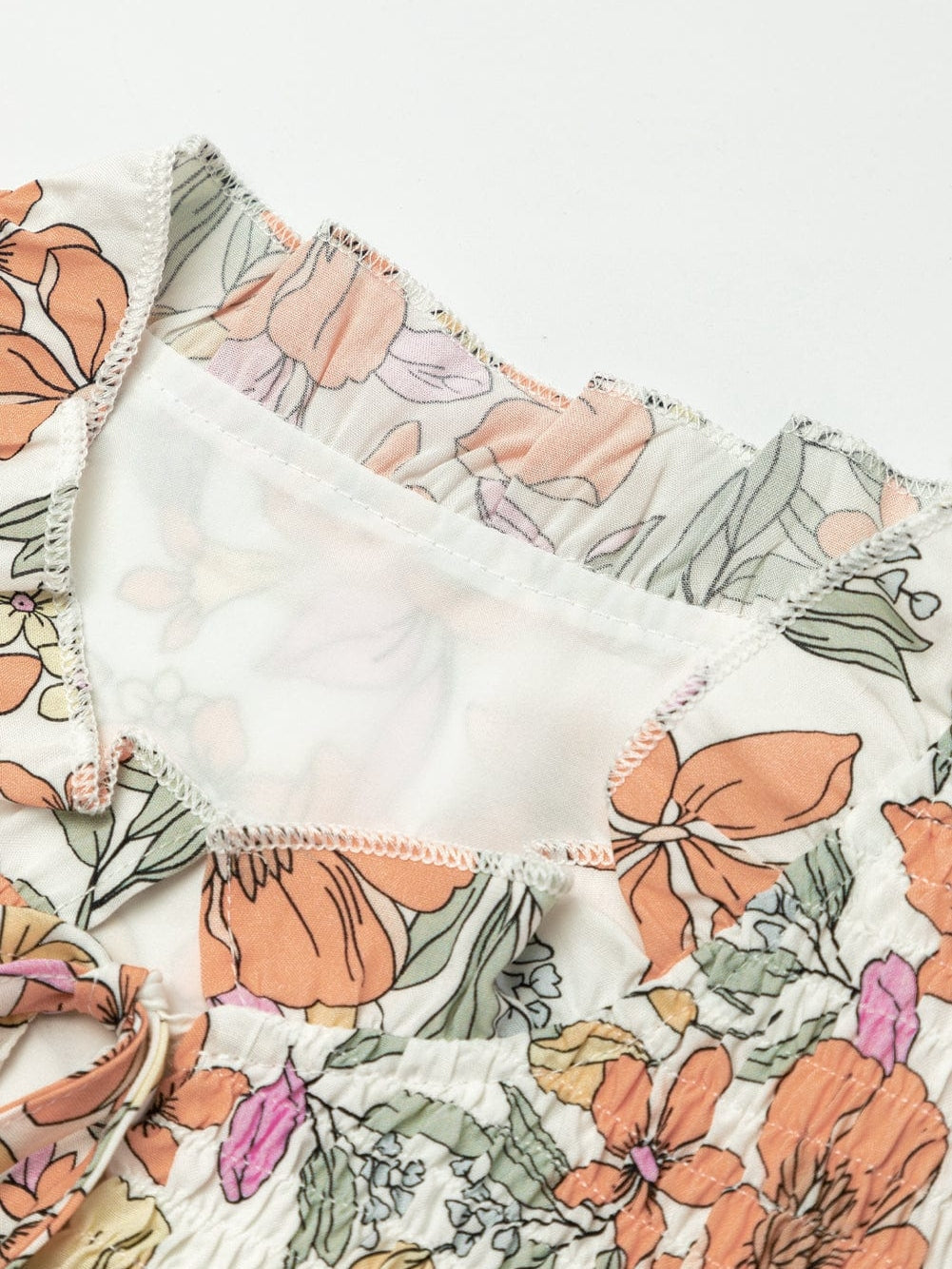 Elegant White Floral Smocked Waist Ruffle Dress