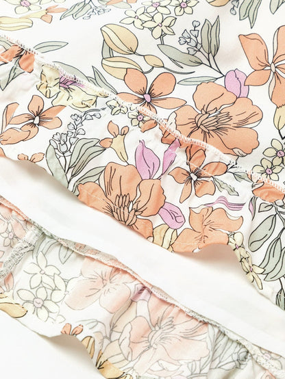 Elegant White Floral Smocked Waist Ruffle Dress